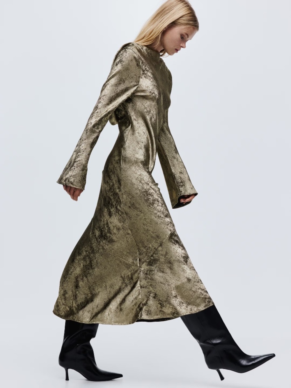 NWT H&M OPEN-BACK SATIN DRESS Metallic S